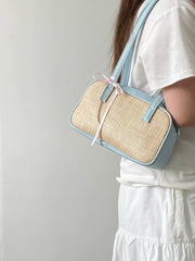 Luzi Women’s Straw Handbag – Korean INS Style Contrast Stitching Tote Bag