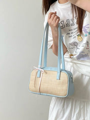 Luzi Women’s Straw Handbag – Korean INS Style Contrast Stitching Tote Bag