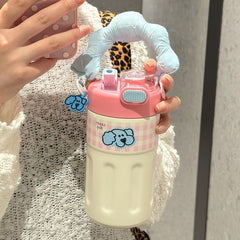 Insulated Water Bottle for Girls – High Aesthetic, Large Capacity, Kids' Portable Student Cup with Straw