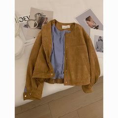 Korean Style Suede Short Jacket for Women – Fashionable Petite Outerwear Versatile Chic Top