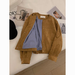 Korean Style Suede Short Jacket for Women – Fashionable Petite Outerwear Versatile Chic Top