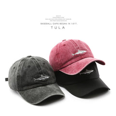 Vintage Washed Shark Baseball Cap – Unisex Streetwear Sports Casual Sunshade Hat