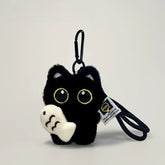 Cute Black Cat Plush Keychain – Big Eyes, Fish Hugging Cat Bag Charm, Creative Couple Keyring