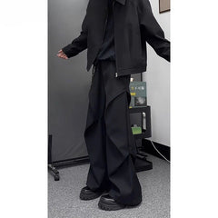 Unisex Black Wide-Leg Trousers – Loose Fit Cleanfit Flared Floor-Length Pants