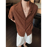 Men's Vintage Cuban Collar Polo Shirt – Loose Fit Hollow-Out Short Sleeve Top