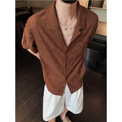 Men's Vintage Cuban Collar Polo Shirt – Loose Fit Hollow-Out Short Sleeve Top