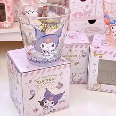 Kuromi and Cinnamoroll Glass Cup – Cute Japanese Style Drinking Cup for Milk, Juice, Water