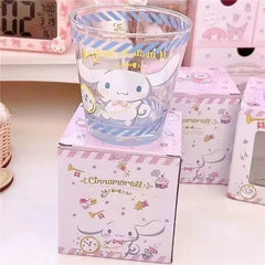 Kuromi and Cinnamoroll Glass Cup – Cute Japanese Style Drinking Cup for Milk, Juice, Water