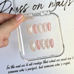 Sweet Heart Nude Press-On Nails with Bow – INS Style Elegant Fake Nail Tips