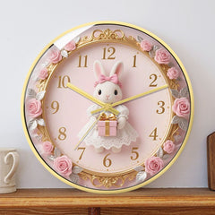 Cute Rococo Bunny Silent Wall Clock