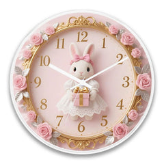 Cute Rococo Bunny Silent Wall Clock