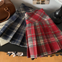 Vintage Plaid Wool Pleated Mini Skirt