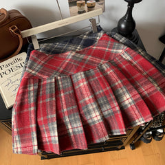 Vintage Plaid Wool Pleated Mini Skirt