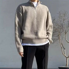 Men’s Stand Collar Half-Zip Knit Sweater – American Street Style