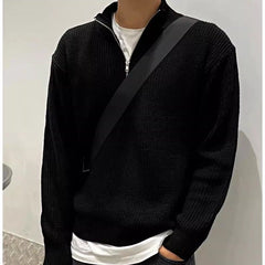 Men’s Stand Collar Half-Zip Knit Sweater – American Street Style