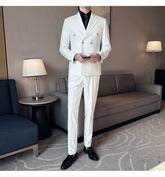White Double-Breasted Men’s Suit 3-Piece Slim Fit Formal Tuxedo