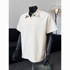 Dark Gray Textured Men’s Polo Shirt Retro Casual Short Sleeve