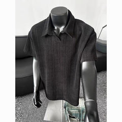 Dark Gray Textured Men’s Polo Shirt Retro Casual Short Sleeve