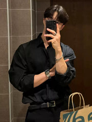 Black Draped Long Sleeve Shirt