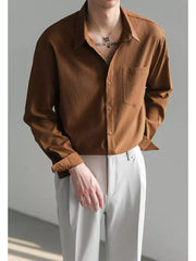 Korean Style Wrinkle Texture Loose Fit Long Sleeve Shirt for Men