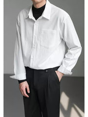 Korean Style Wrinkle Texture Loose Fit Long Sleeve Shirt for Men
