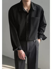 Korean Style Wrinkle Texture Loose Fit Long Sleeve Shirt for Men