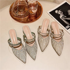 Pearl Block Heel Closed-Toe Slip-On Sandals