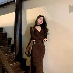 Maillard Style Mermaid Lace Maxi Dress