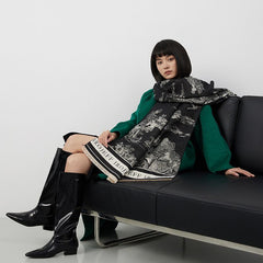 Landscape Print Faux Cashmere Scarf – Warm, Stylish Long Scarf for Women