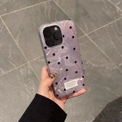 Korean Style INS Style Taro Purple Ripple Texture with Black Polka Dots iPhone Case