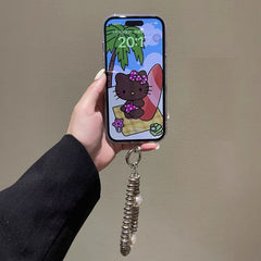 Korean Style INS Style Taro Purple Ripple Texture with Black Polka Dots iPhone Case