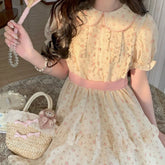 Cottagecore Gingham Floral Princess Dress – Sweet Spring Style for Petite Women