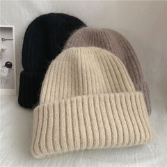 Women’s Double-Layer Rabbit Fur Knit Beanie