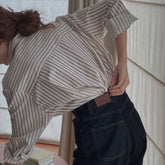 Women’s Striped Long Sleeve Polo Collar Shirt