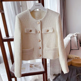 Elegant Tweed Short Jacket for Women Petite Fit Wool Blend Outerwear
