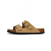 Unisex Cork Sole Suede Sandals – Flat Non-Slip One-Strap Slippers for Beach, Outdoor & Home