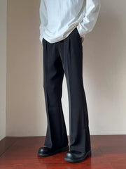 Men’s Cleanfit Straight-Leg Flare Pants – Casual Loose Fit Split Hem Trousers