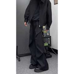 Unisex Black Wide-Leg Trousers – Loose Fit Cleanfit Flared Floor-Length Pants