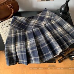 Vintage Plaid Wool Pleated Mini Skirt