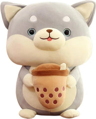 Shiba Inu Plush Toy with Boba Tea and Coffee Cup - Ultra-Soft Stuffed Dog Soft Toy