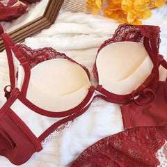 Red Lace Wireless Push-Up Bra for Small Bust Bridal Lingerie