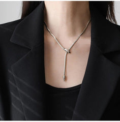 Silver Serpent Zircon Necklace for Women, Anti Tarnish Snake Bone Collarbone Chain