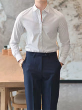 Men’s Wrinkle-Resistant Striped Shirt – Korean Style Hidden Button Smart Casual Dress Shirt