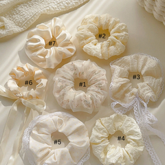 Milk White Lace Tulle Scrunchie - Korean Princess Soft Sweet Hair Accessory