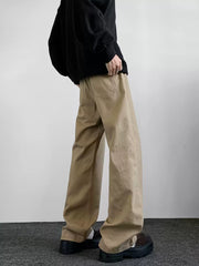 Men's Khaki Vintage Straight-Leg Pants – Cleanfit Loose Fit Streetwear Trousers