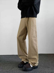 Men's Khaki Vintage Straight-Leg Pants – Cleanfit Loose Fit Streetwear Trousers