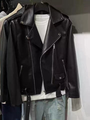 Men’s Black Faux Leather Moto Jacket – Wang Yibo Style Streetwear Biker Jacket