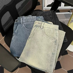 Men's Yellow Mud Washed Straight-Leg Jeans – Vibe Streetwear Loose Fit Distressed Denim