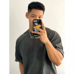 Men’s Heavyweight Vintage Dark Gray T-Shirt – Pure Cotton Streetwear Loose Fit Tee