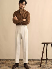 Men’s High-Waist Straight Trousers – Loose Fit Business Casual Pants with Paris Buckle